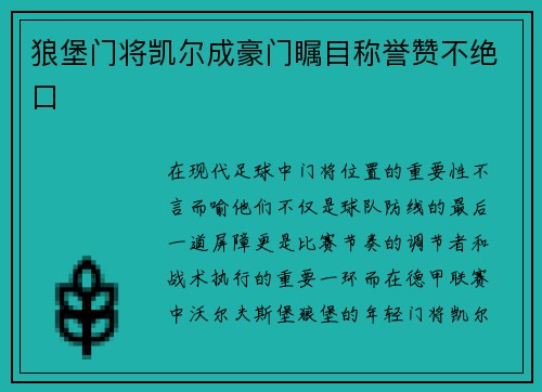 狼堡门将凯尔成豪门瞩目称誉赞不绝口